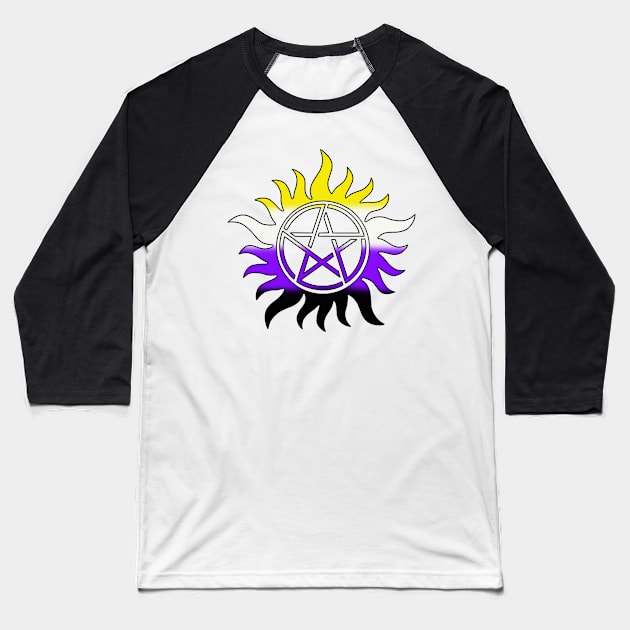 Non Binary Anti Possession Symbol Baseball T-Shirt by KayWinchester92